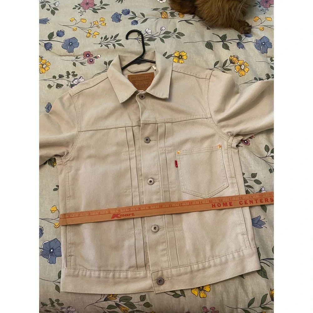 Levis Trucker Jacket Mens XS Beige Bedford Cord Type 1 Cinch Back Pleated Sand - Picture 10 of 11